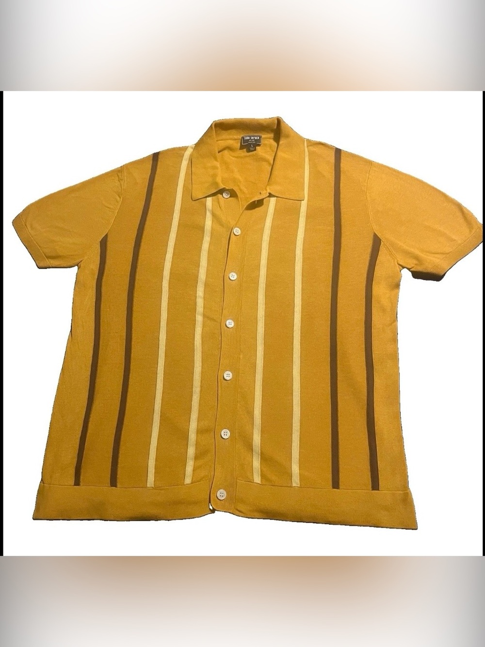 Todd Snyder Vertical Stripe Full Placket Button Up Sweater Polo Large 95689 - Picture 3 of 14